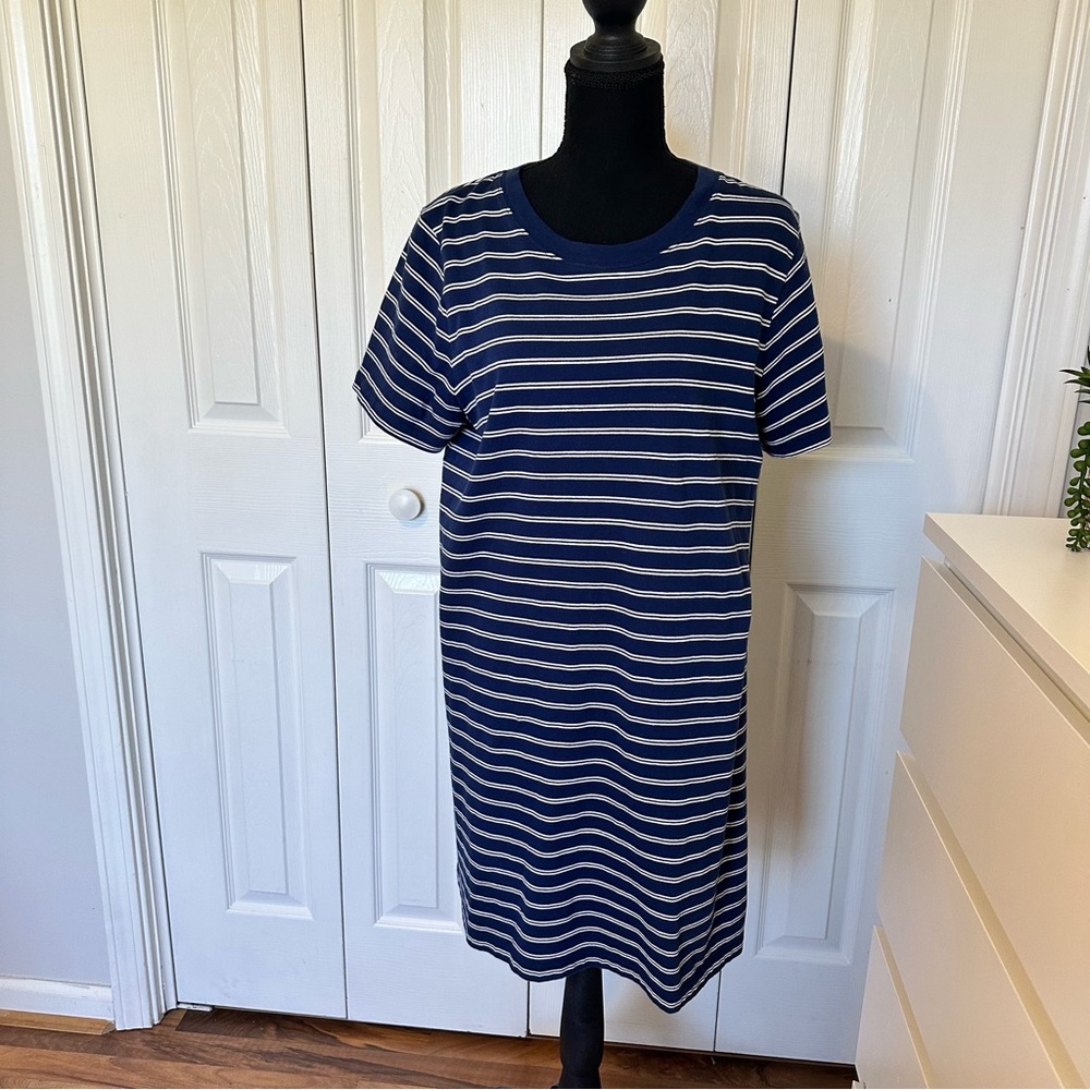 Madewell Stripped T-Shirt Dress Size L Blue White Short Sleeves Casual Women’s